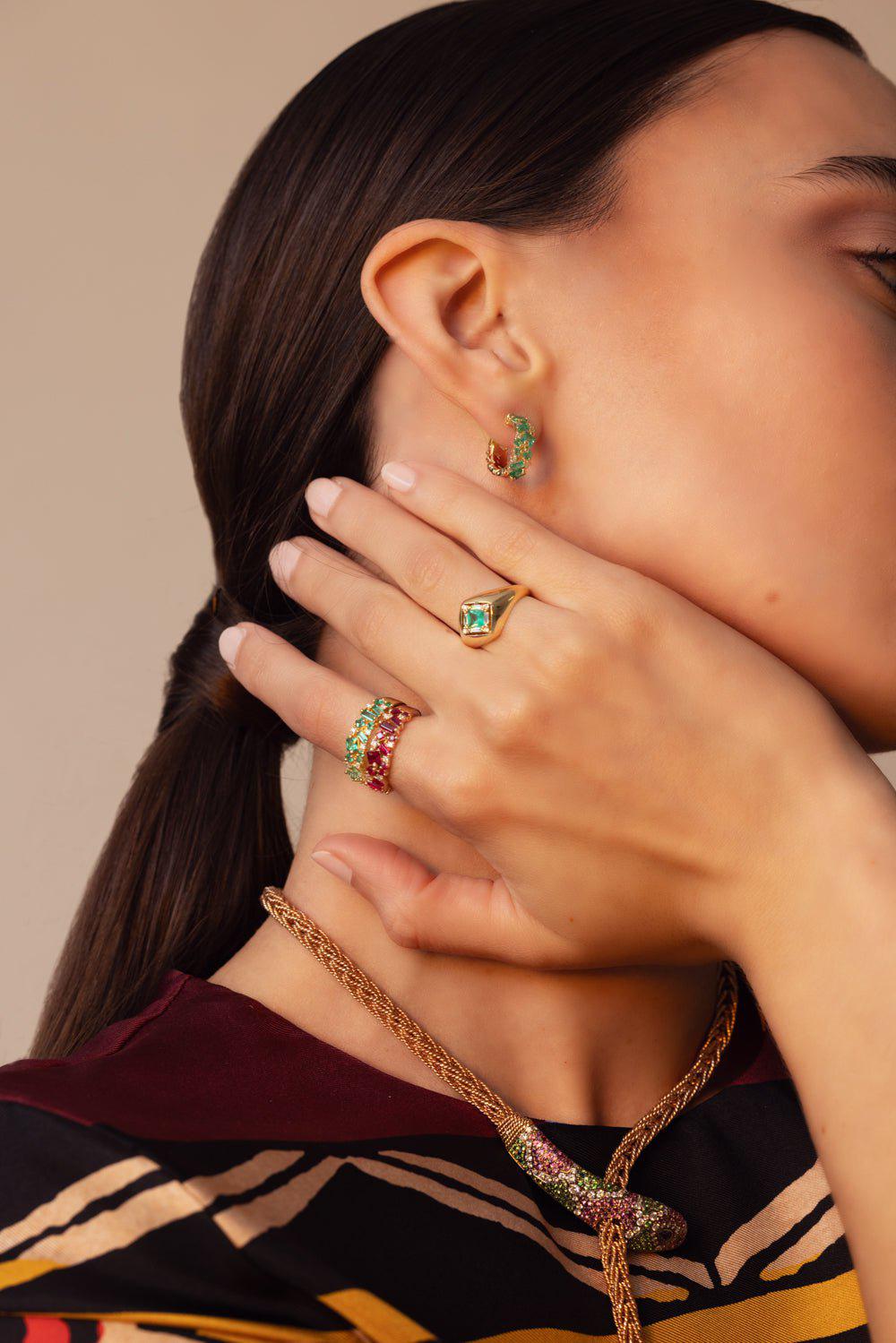 SUZANNE KALAN-Emerald Diamond Baguette Ring-YELLOW GOLD