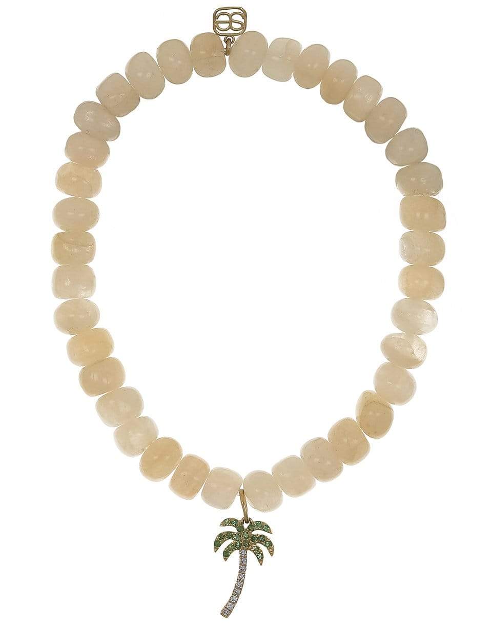 SYDNEY EVAN-Emerald Palm Tree Charm Moonstone Bead Bracelet-YELLOW GOLD