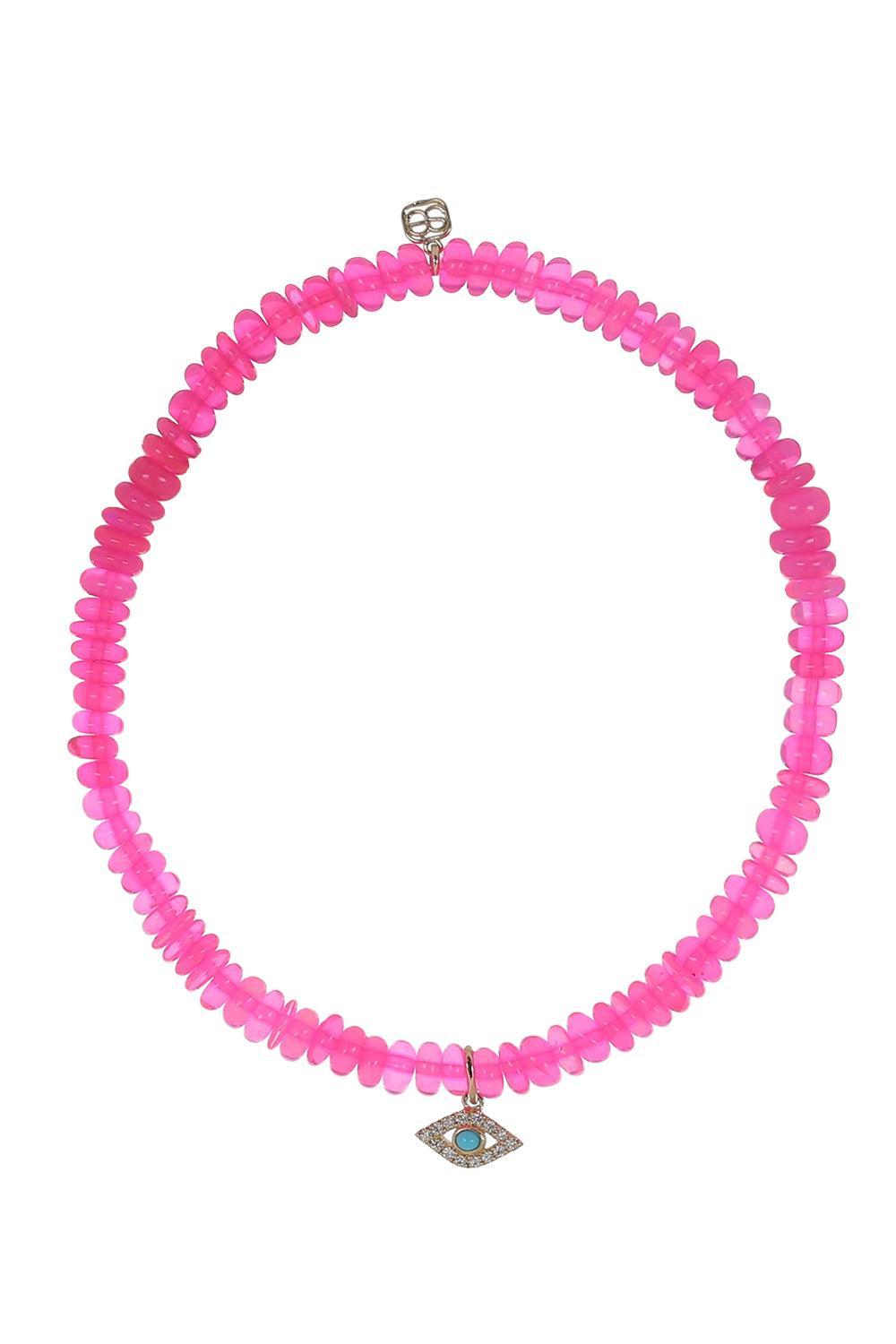 pink charm ハツネ Hot Pink Opal Turquoise Evil Eye Charm Bracelet | SYDNEY EVAN