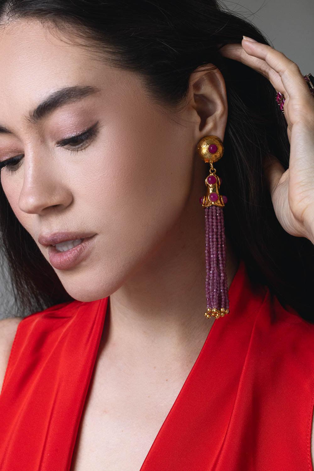 SYLVIA TOLEDANO-Pink Jade Gio Drop Earrings-GOLD