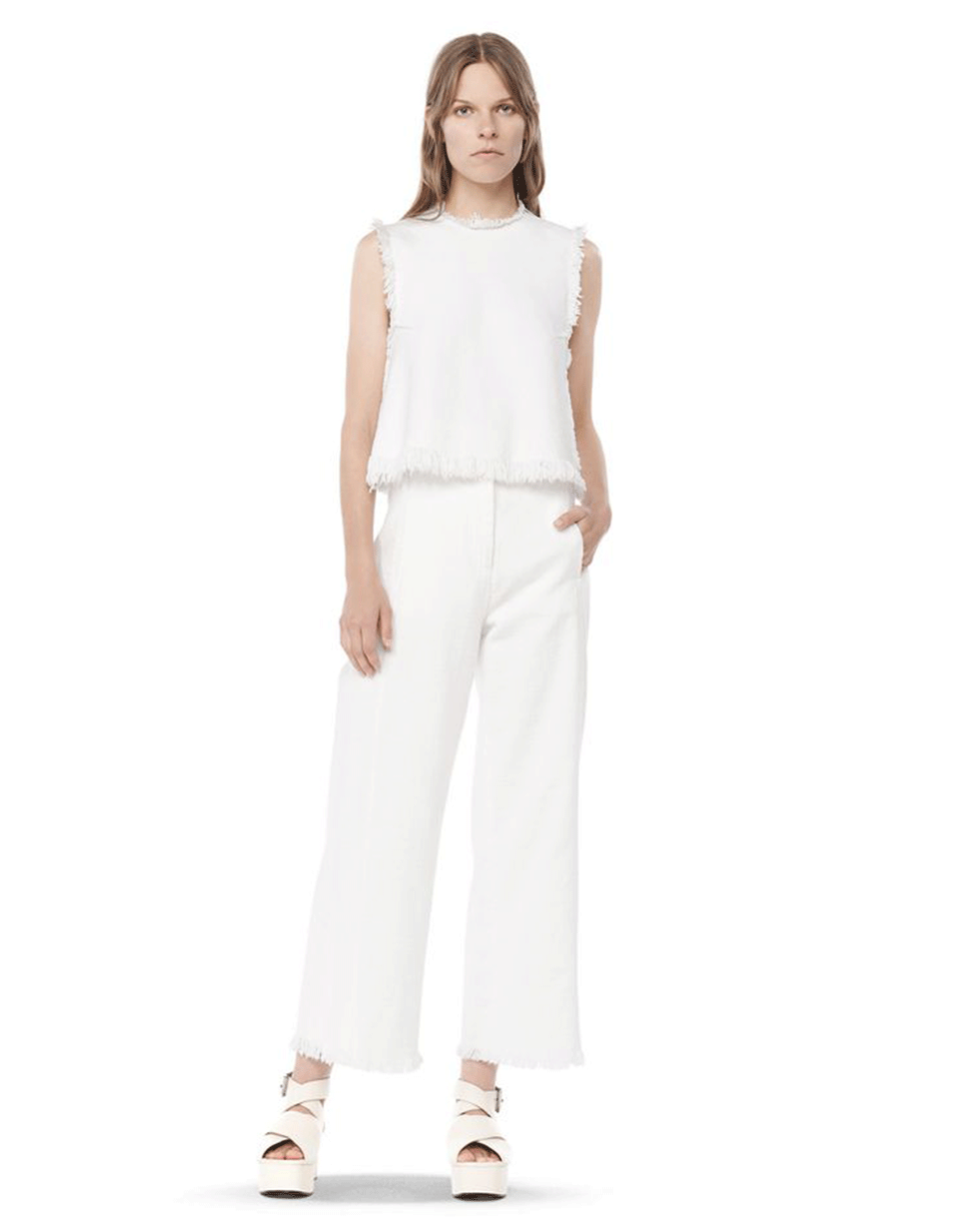 T BY ALEXANDER WANG-Frayed Burlap Crop Top-