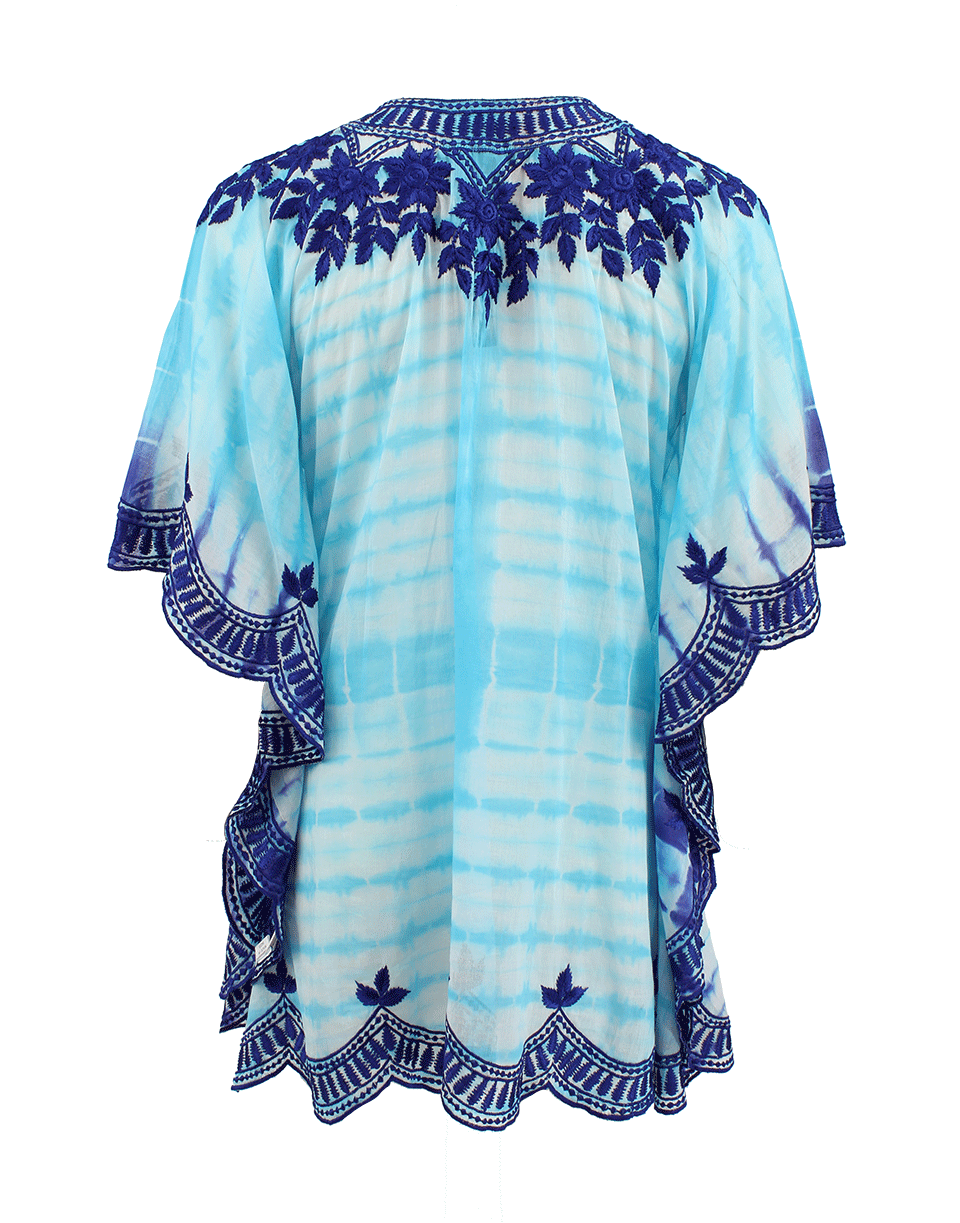 TAJ-Short Sleeve V-Neck Embroidered Tye Dye Tunic-