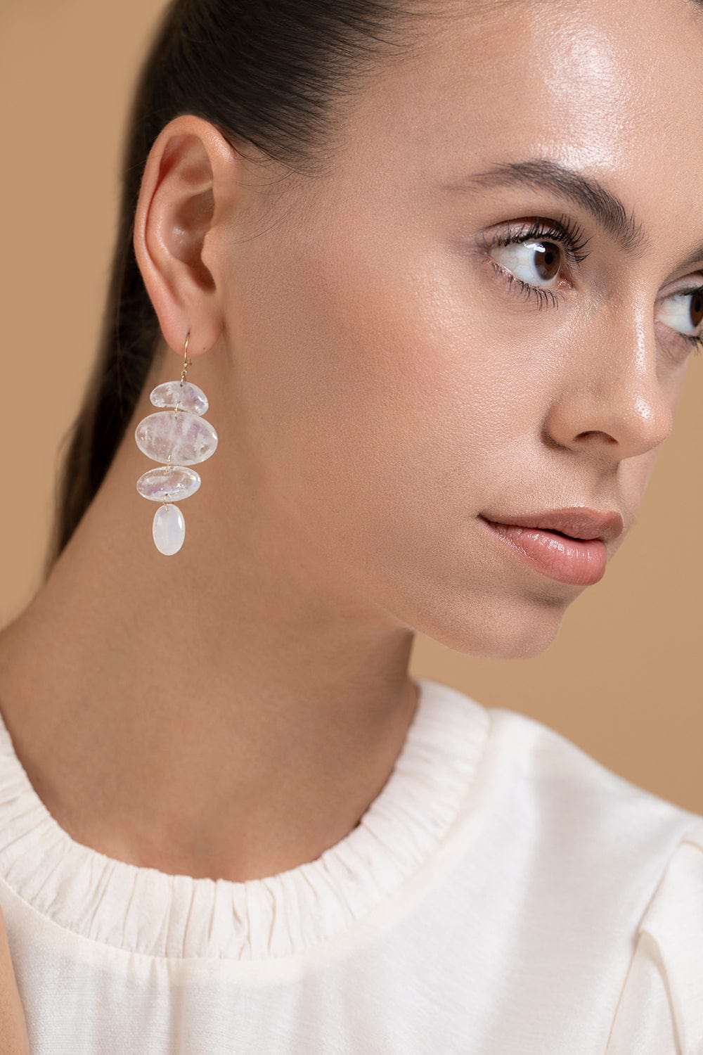 TEN THOUSAND THINGS-Moonstone Oval Totem Earrings-YELLOW GOLD