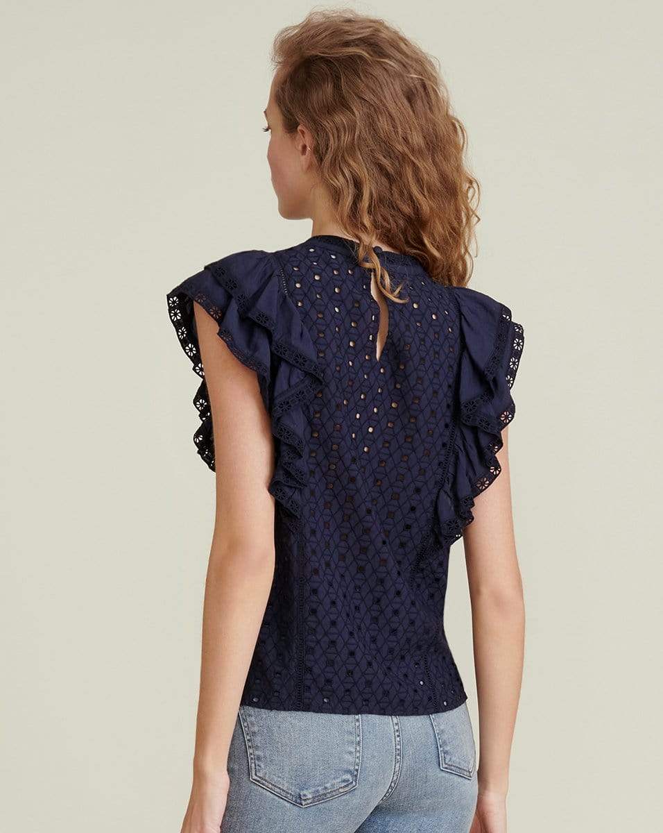 VERONICA BEARD-Jie Eyelet Top - Navy-