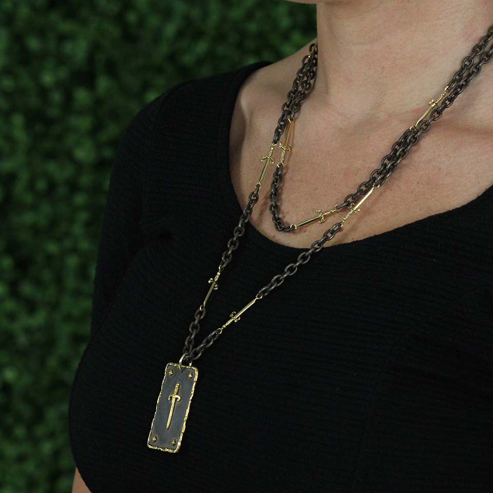 VICTOR VELYAN-Dog Tag Dagger Pendant-YELLOW GOLD