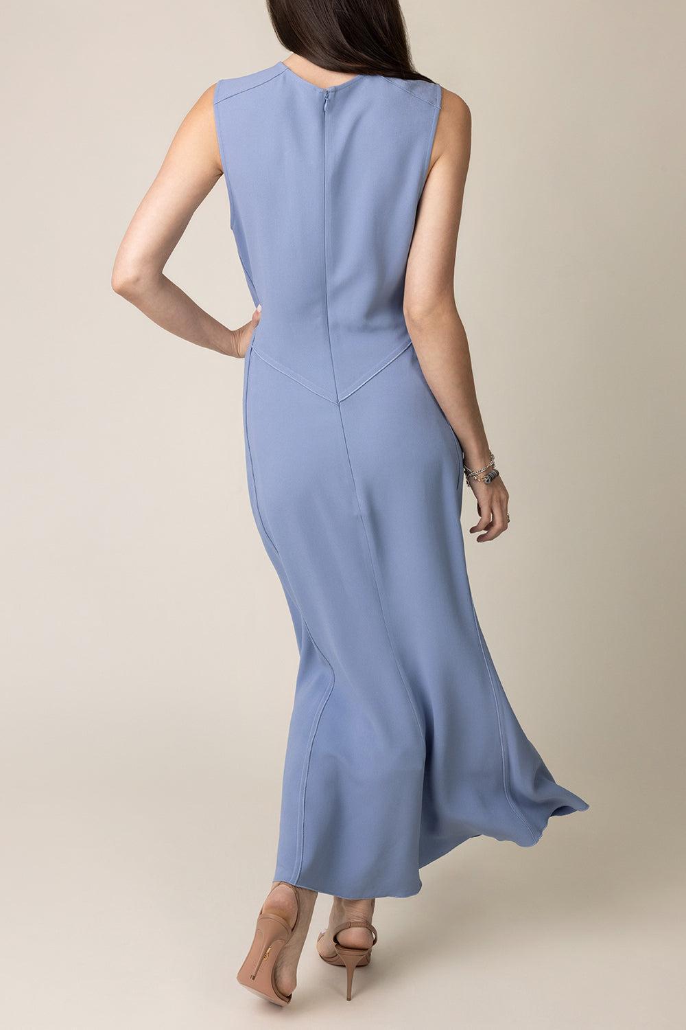 Gathered V-Neck Dress - Bluebell-BLUEBELL-0-CLOTHINGDRESSCASUAL-VICTORIA BECKHAM