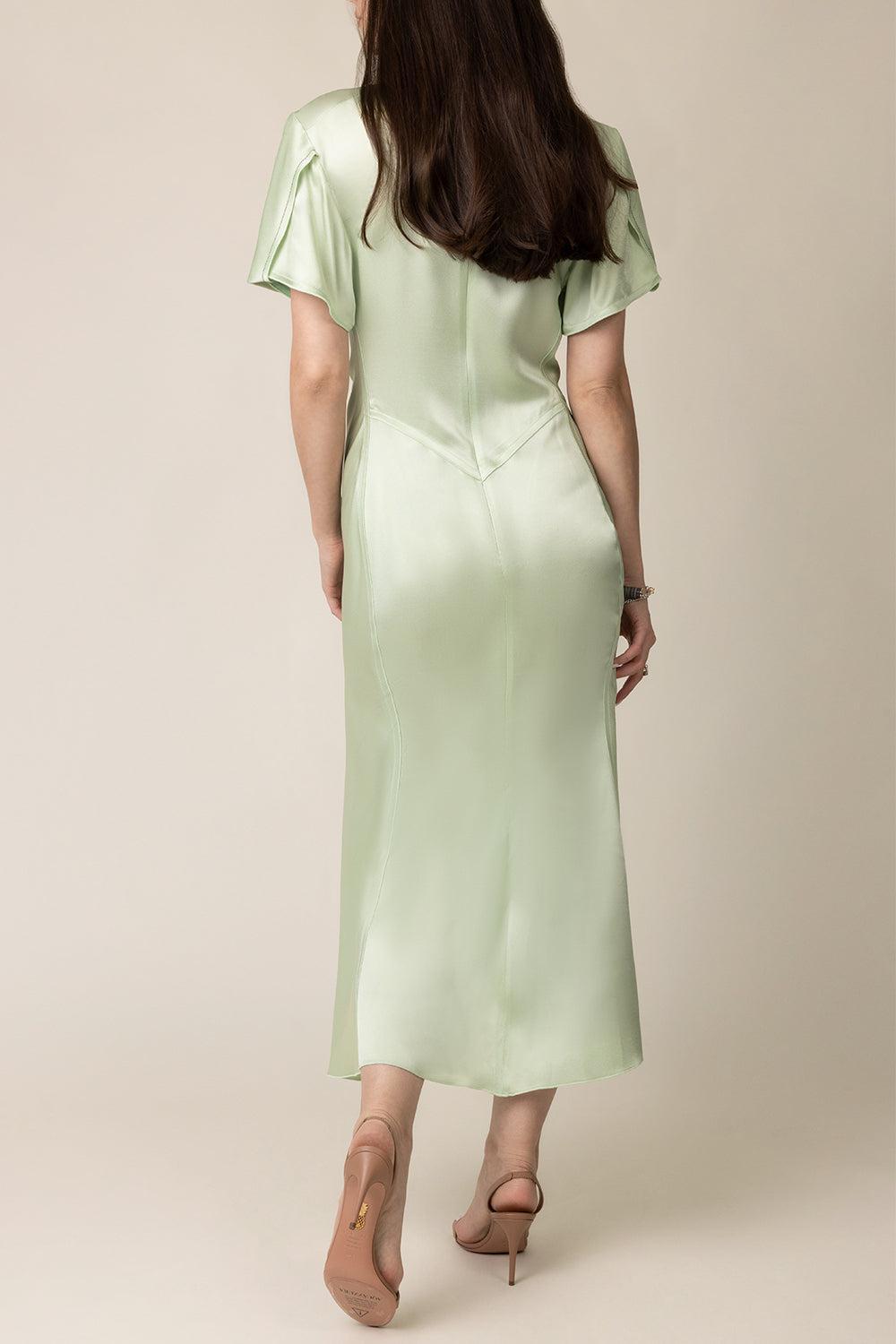 Gathered V-Neck Dress - Jade-JADE-2-CLOTHINGDRESSCASUAL-VICTORIA BECKHAM