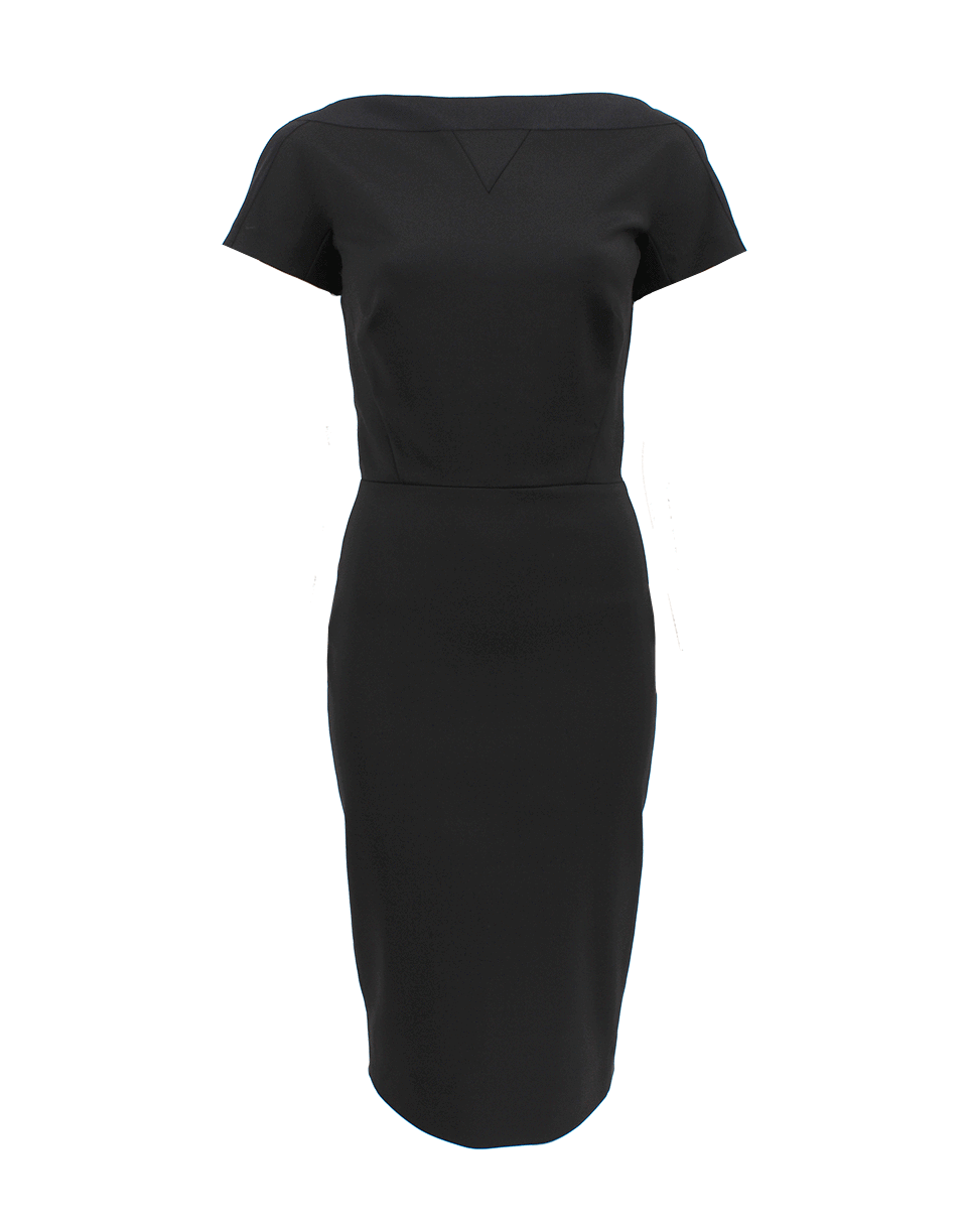 little black dress victoria beckham Short Sleeve Bateau Neck Size:34 X 29 Men's Black Satin Dress front chest pocket and inv-16