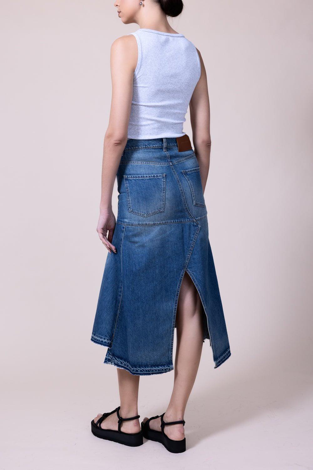 VICTORIA BECKHAM-Patched Denim Skirt-