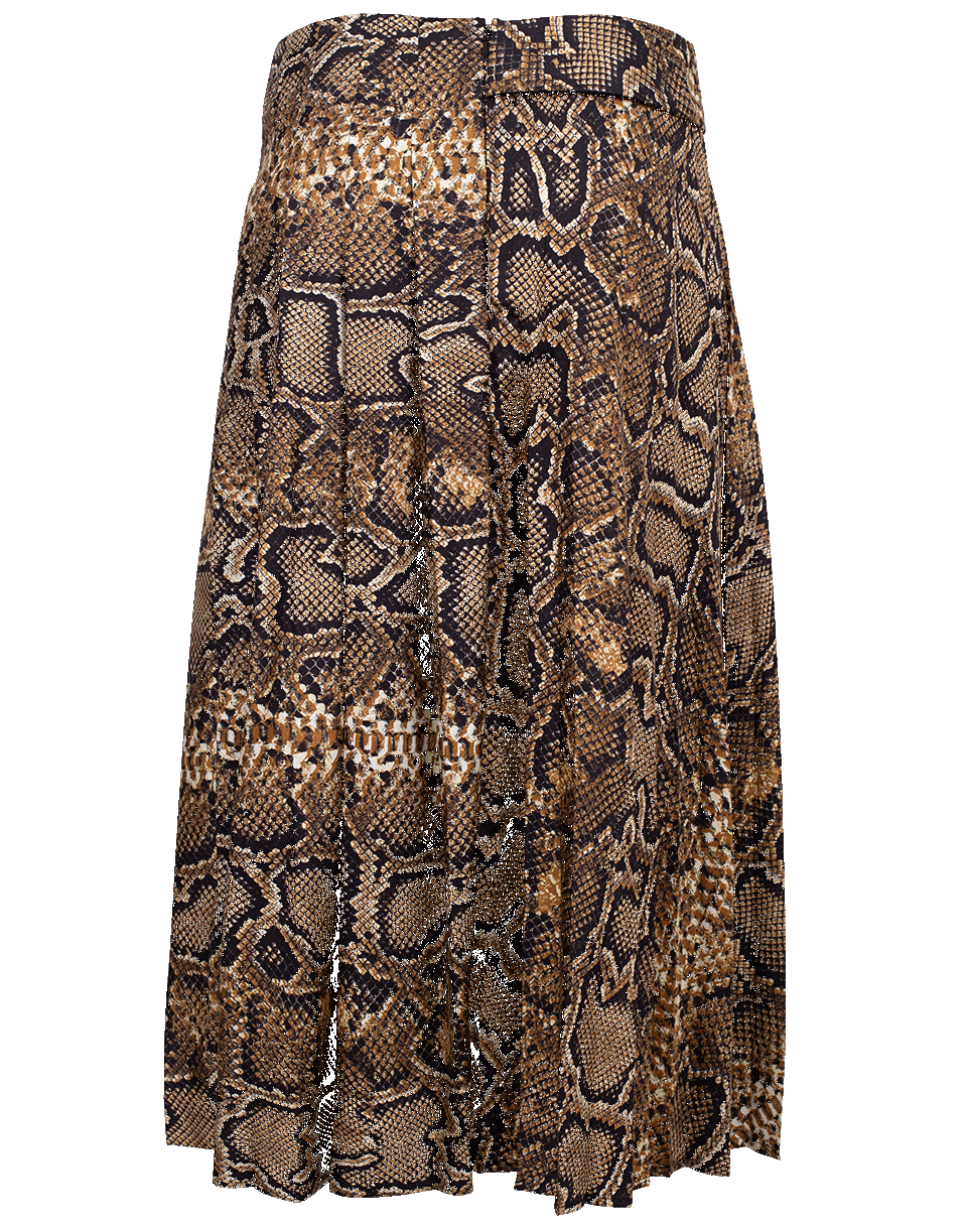 VICTORIA BECKHAM-Pleated Snake Print Midi Skirt-