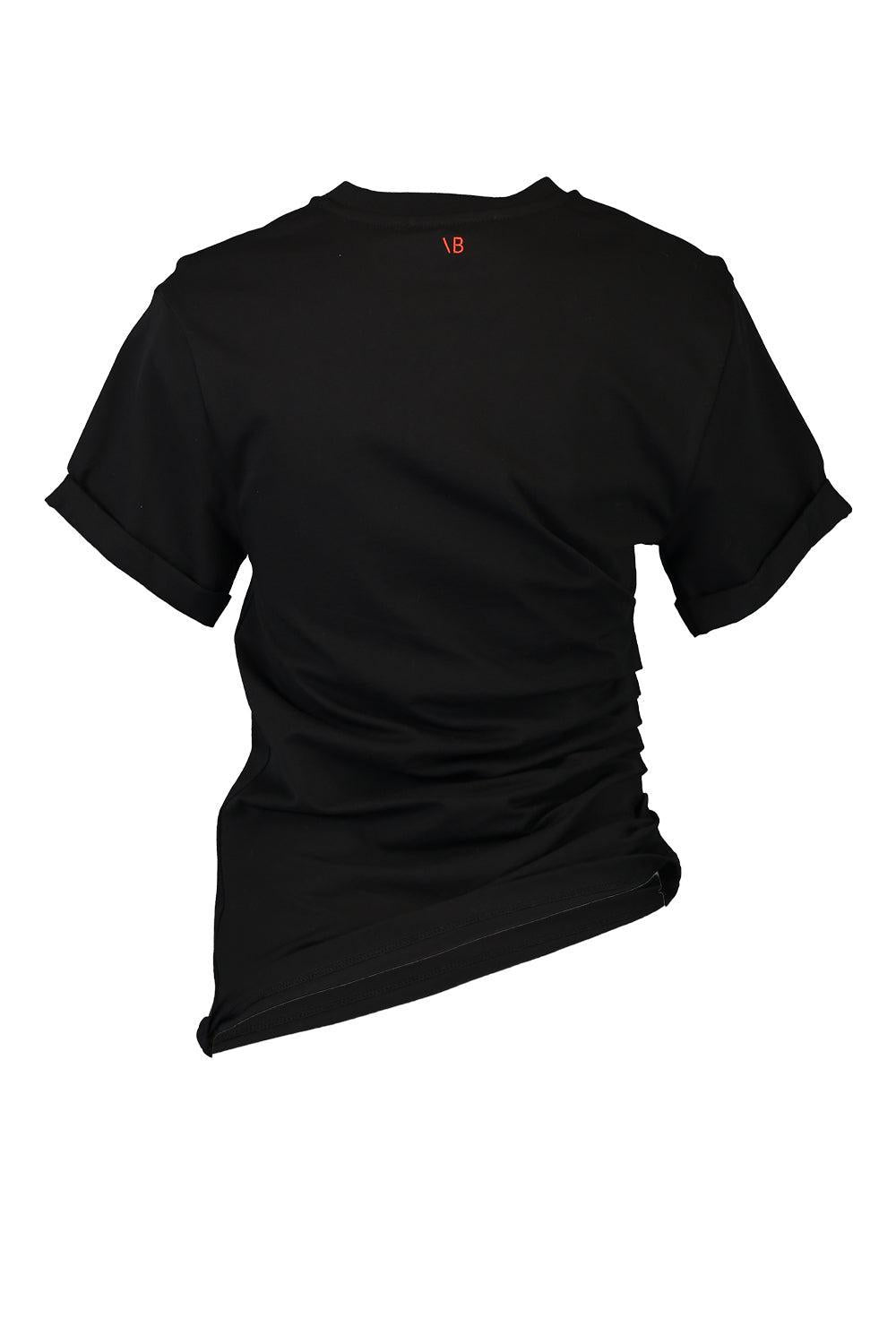 Gathered T-Shirt - Black-BLACK-XS-CLOTHINGTOPT-SHIRT-VICTORIA BECKHAM