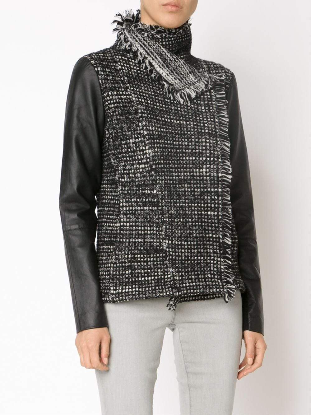 VINCE-Leather Sleeve Drape Front Jacket-