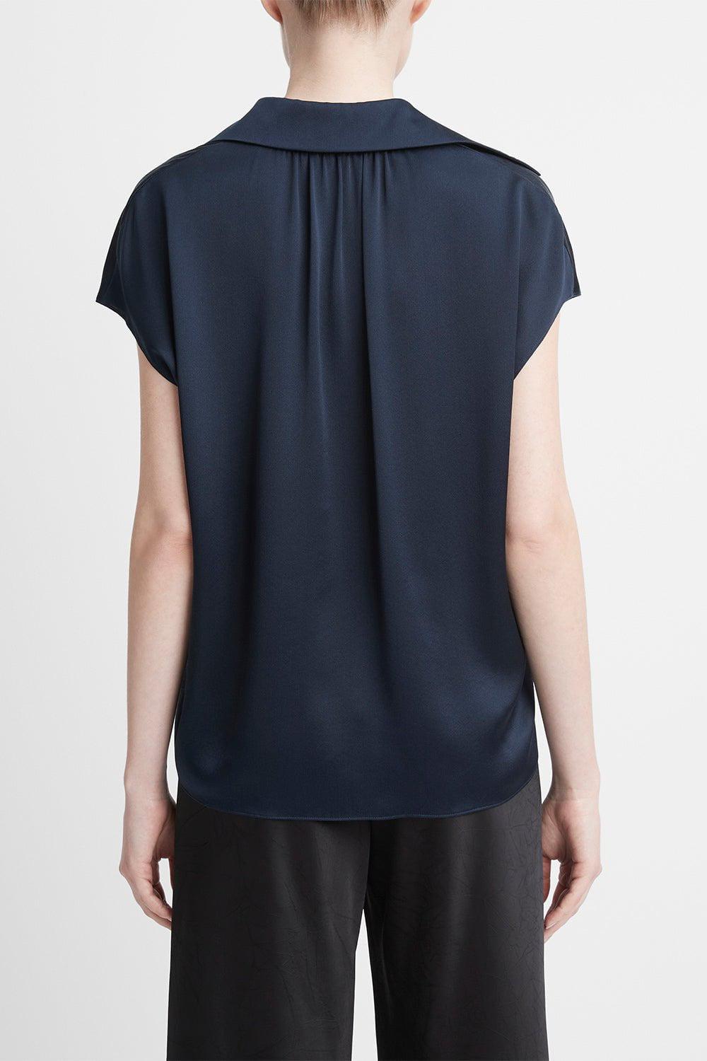 VINCE-Cap Sleeve Ruched Back Blouse - Coastal-