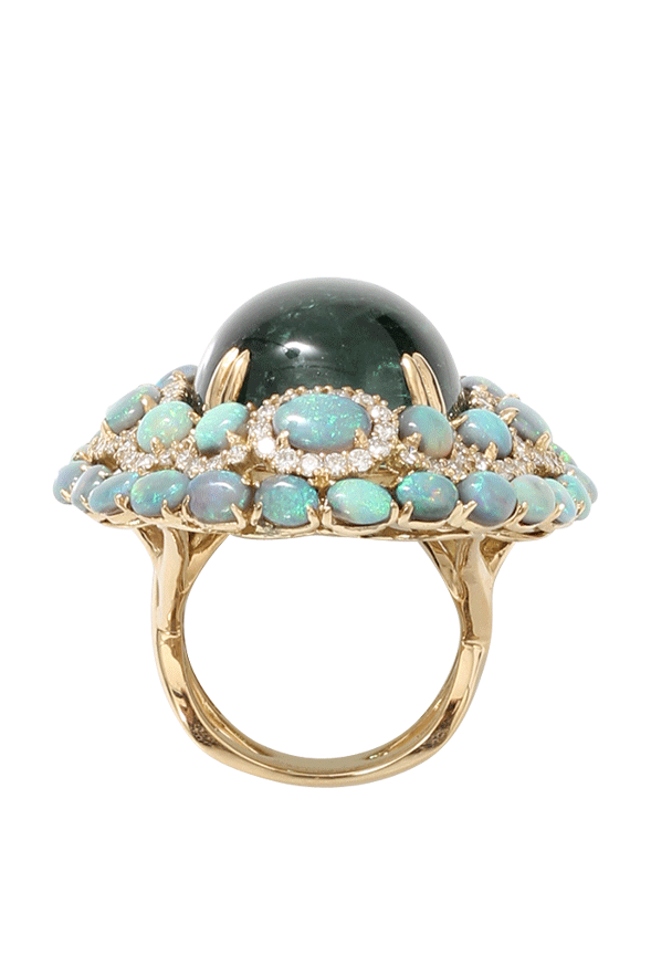 WENDY YUE-Green Tourmaline With Opal And Diamond Ring-YELLOW GOLD
