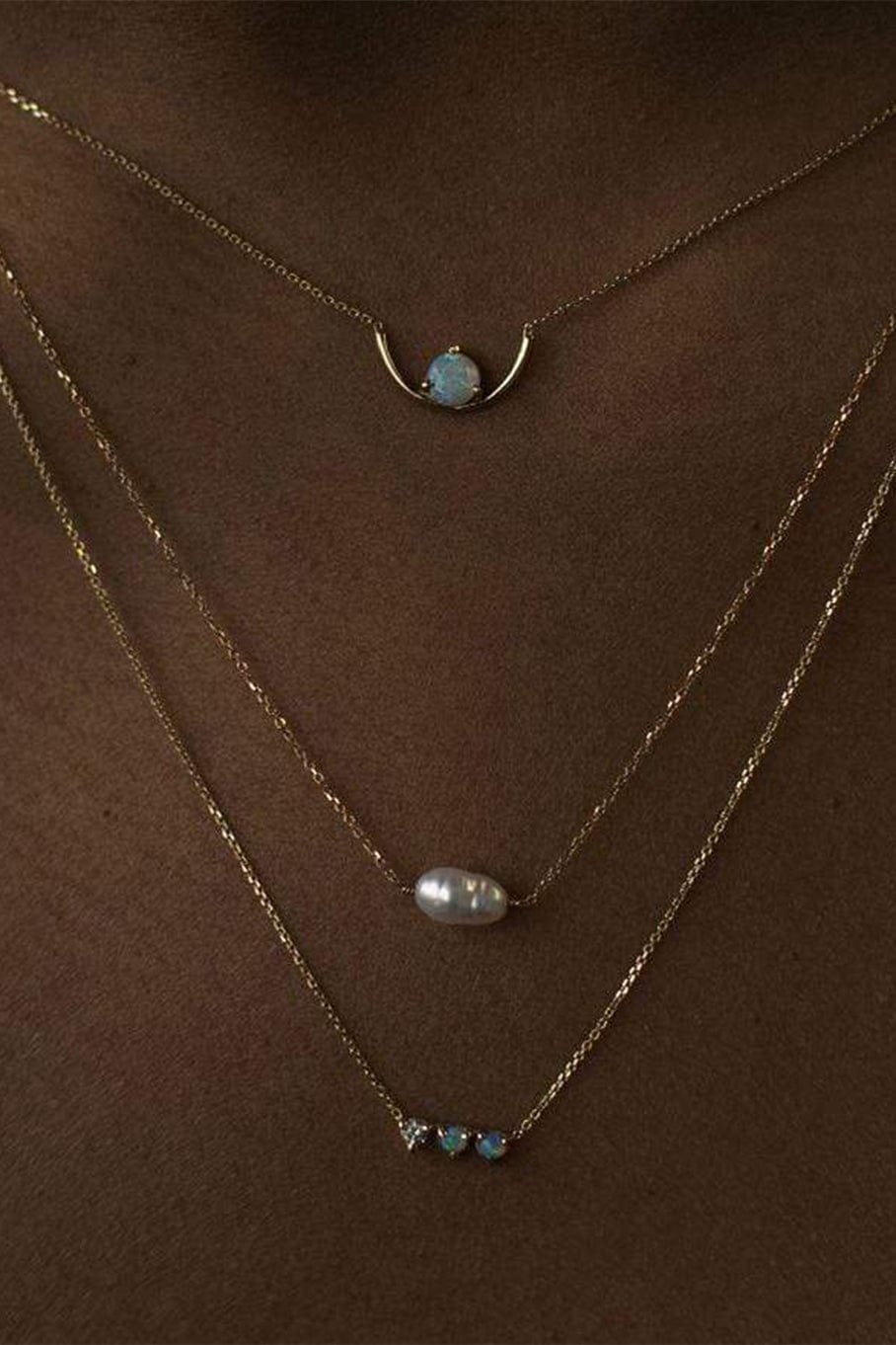 WWAKE-Three Point Opal Necklace-YELLOW GOLD
