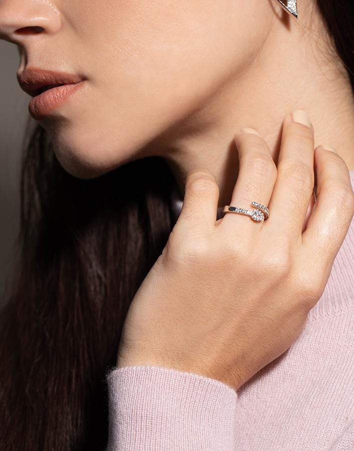 YEPREM JEWELLERY-Pear and Round Diamond Ring-WHITE GOLD