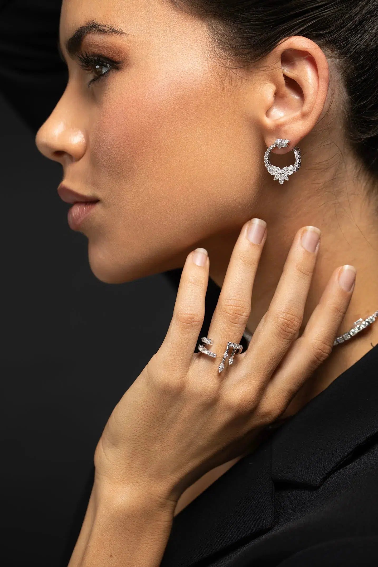 YEPREM JEWELLERY-Diamond Open Front Ring-WHITE GOLD