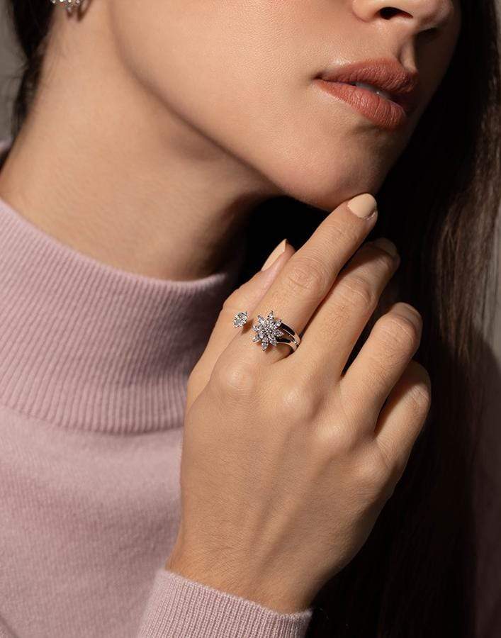 YEPREM JEWELLERY-Round and Marquise Diamond Open Ring-WHITE GOLD