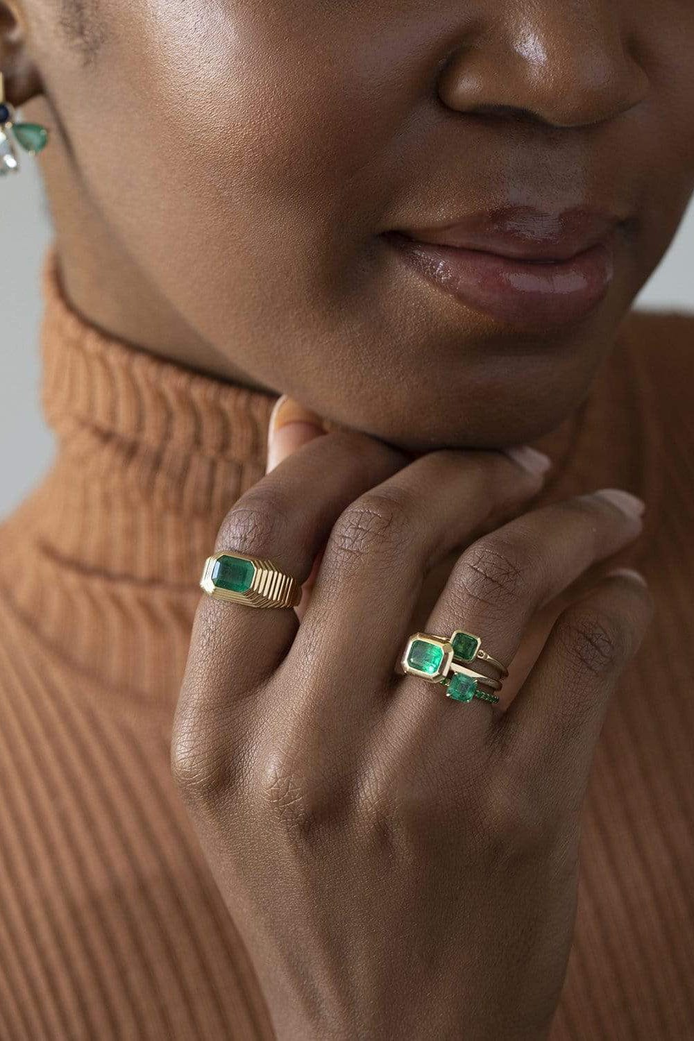 YI COLLECTION-Emerald Petite Button Ring-YELLOW GOLD