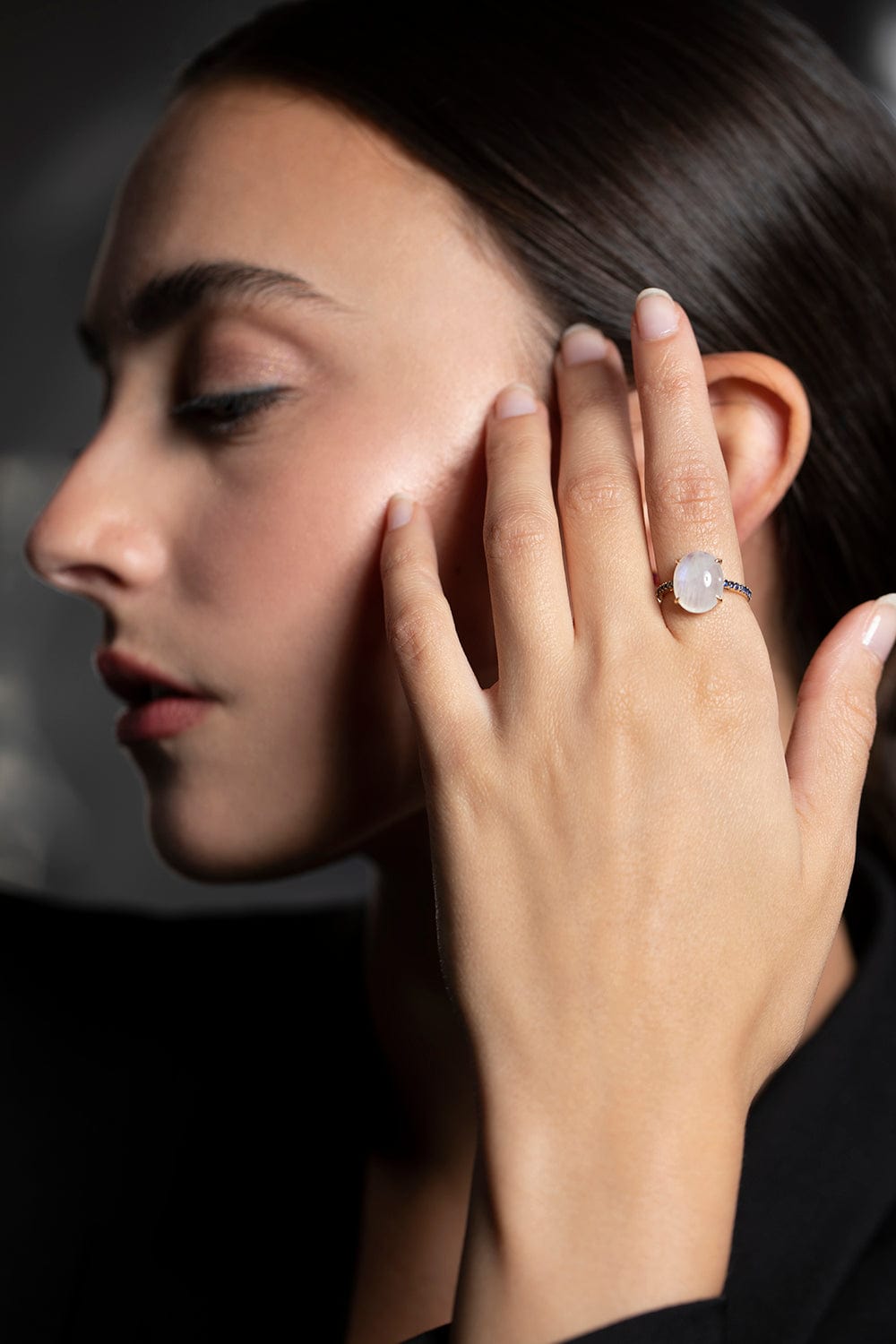 YI COLLECTION-Moonstone and Sapphire Globe Ring-YELLOW GOLD