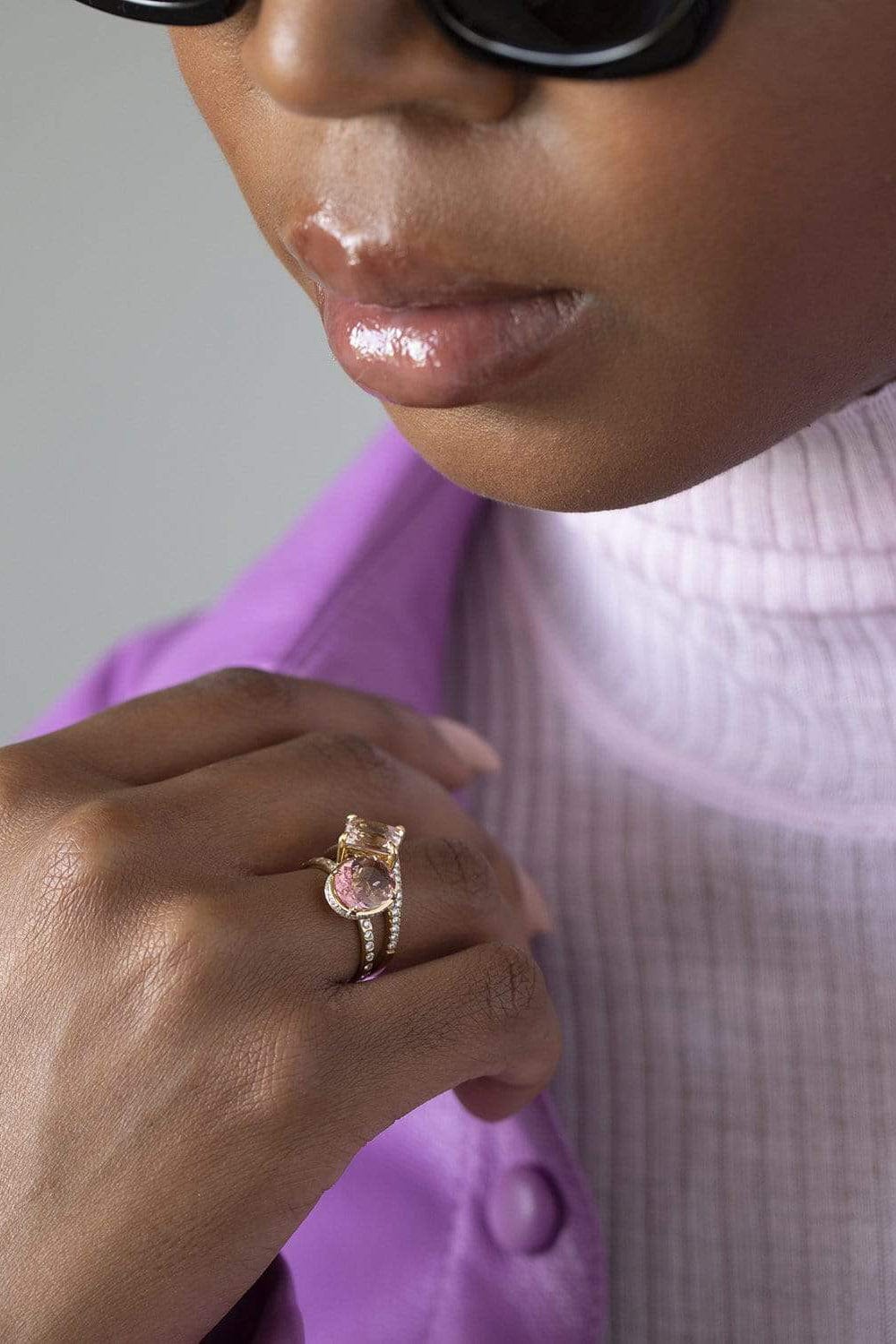 YI COLLECTION-Morganite and White Diamond Star Ring-YELLOW GOLD