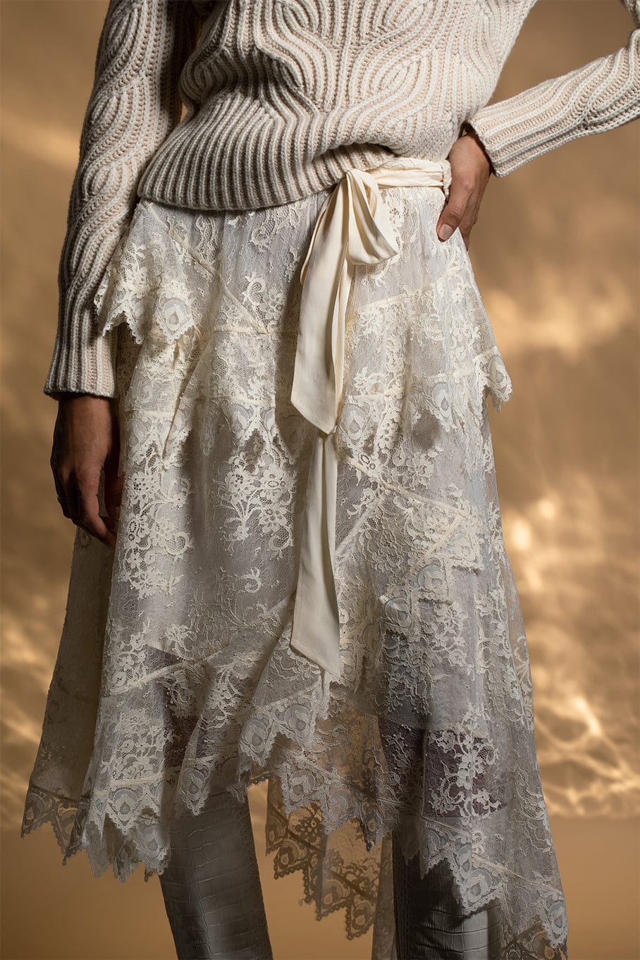 ZIMMERMANN-Lace Asymmetric Skirt-