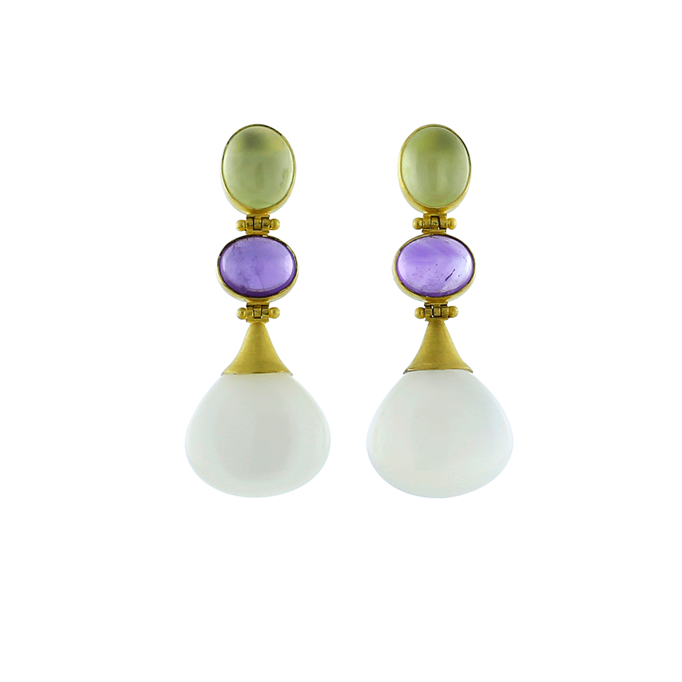 A2 BY ARUNASHI-Prenite And Moonstone Earrings-YELLOW GOLD