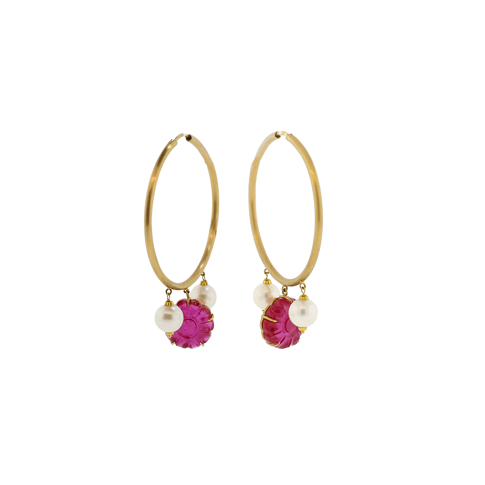 A2 BY ARUNASHI-South Sea Pearl And Ruby Hoops-YELLOW GOLD