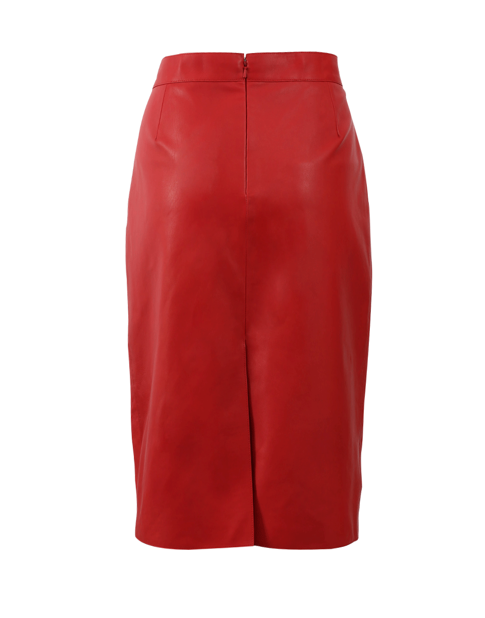 ALEXANDER MCQUEEN-Floral Embroidered Leather Skirt-RED