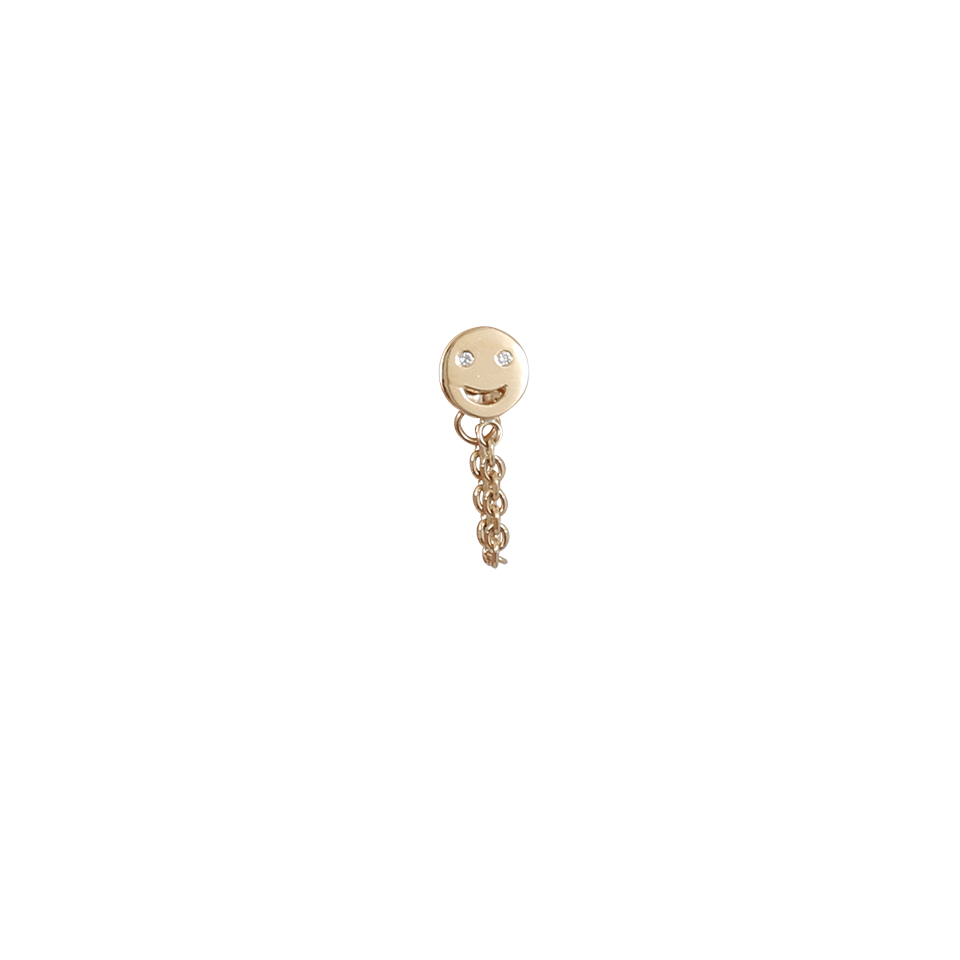 ALISON LOU-Happy Face Huggie Stud With Chain-YELLOW GOLD