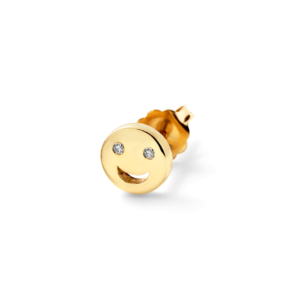 ALISON LOU-Happy Face Stud-YELLOW GOLD