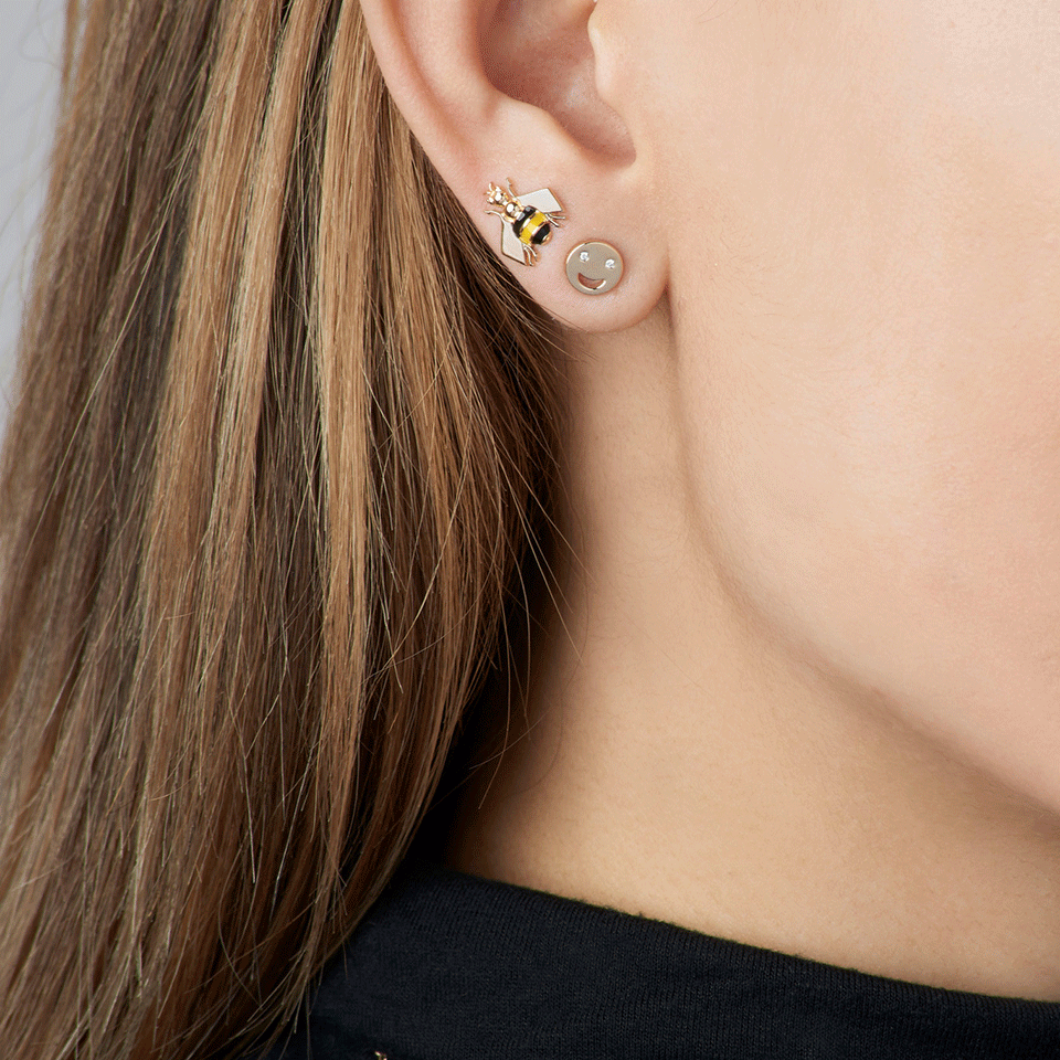 ALISON LOU-Happy Face Stud-YELLOW GOLD