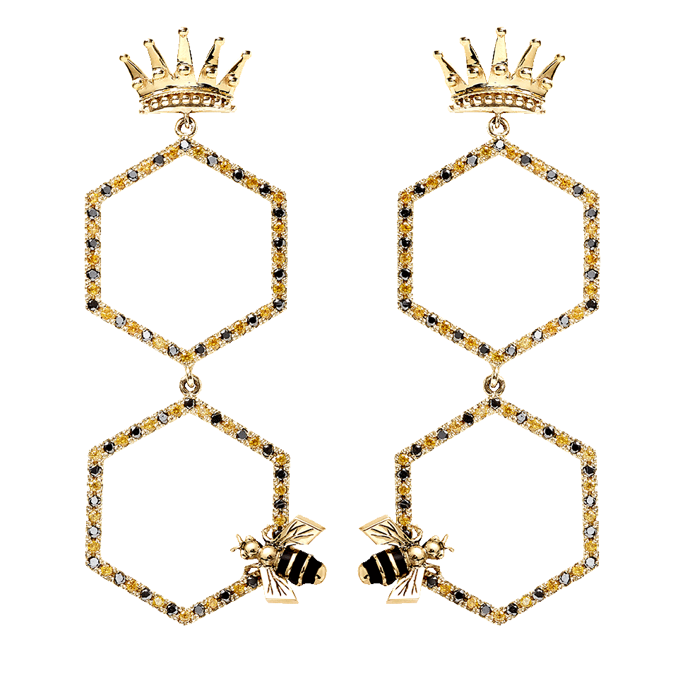 ALISON LOU-Queen Bee Drop Earrings-YELLOW GOLD
