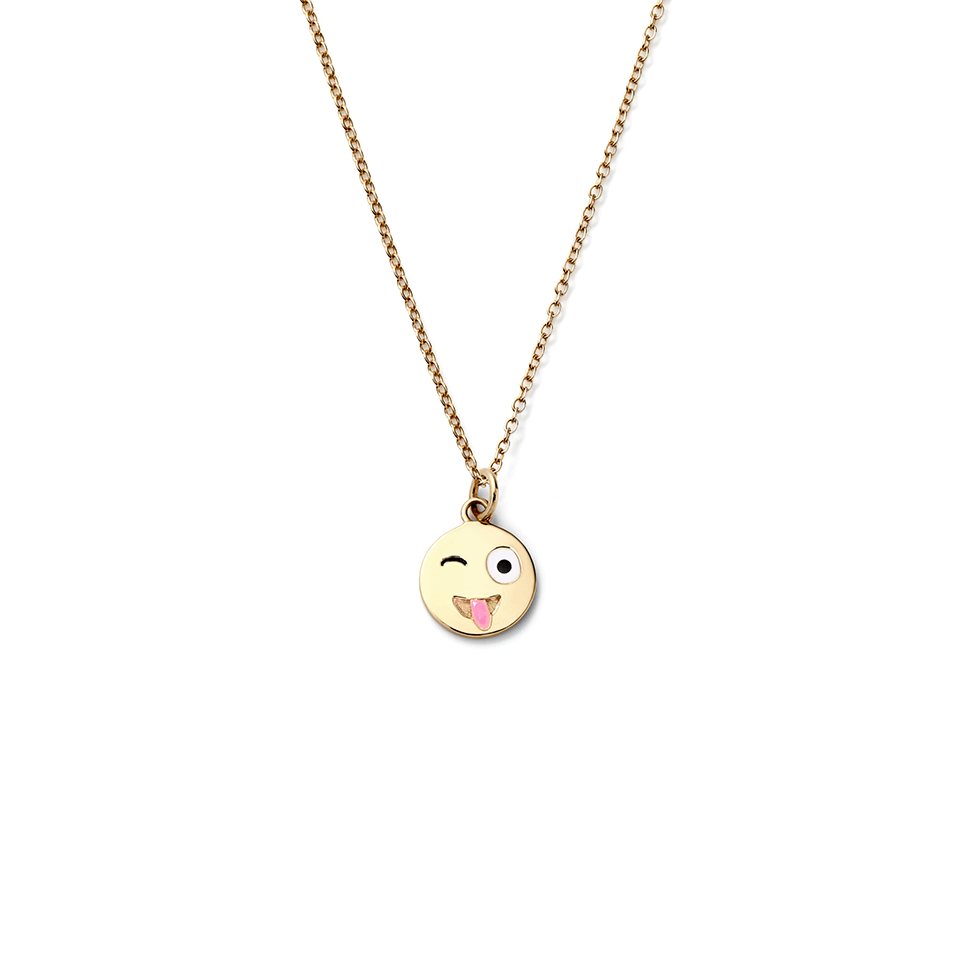 ALISON LOU-Small Crazy Face Pendant Necklace-YELLOW GOLD