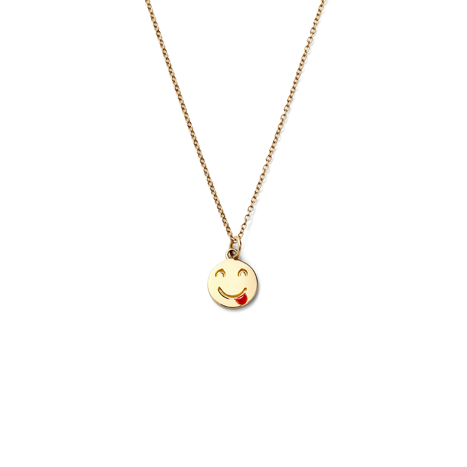 ALISON LOU-Small Tongue Out Pendant Necklace-YELLOW GOLD