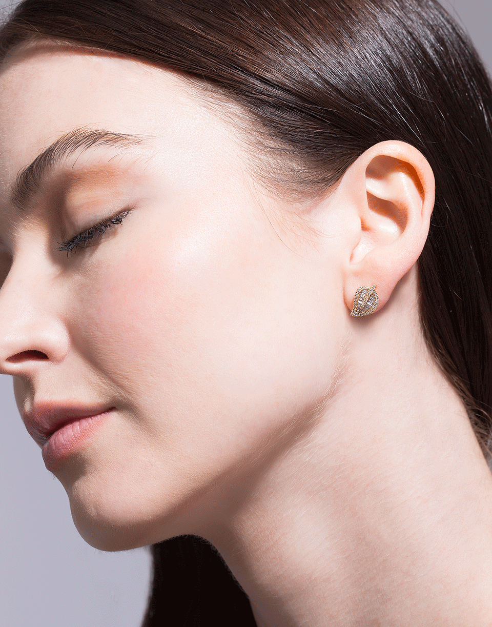 ANITA KO-Diamond Leaf Stud Earrings-YELLOW GOLD