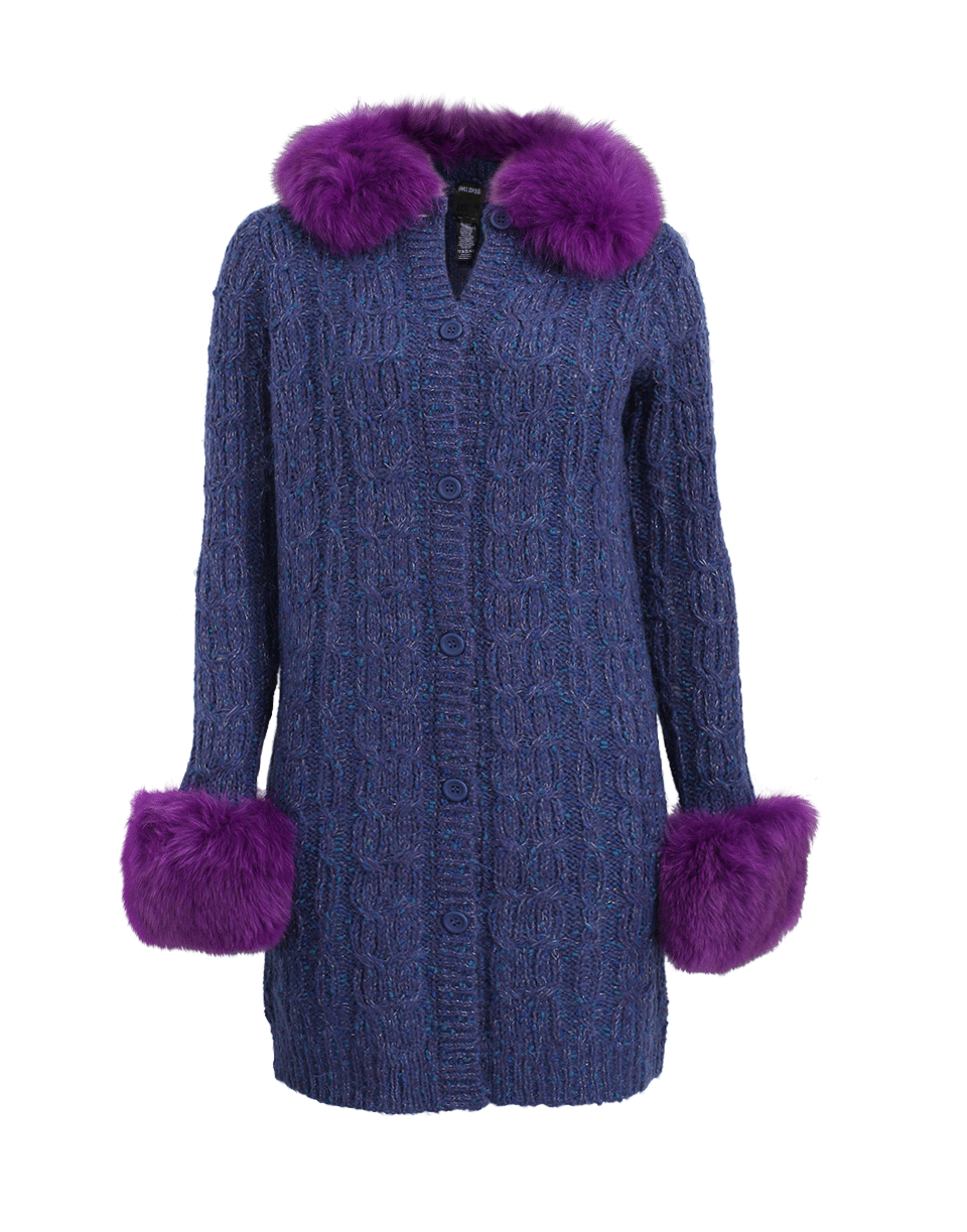 ANNA SUI-Long Fox Trim Cable Knit Cardigan-