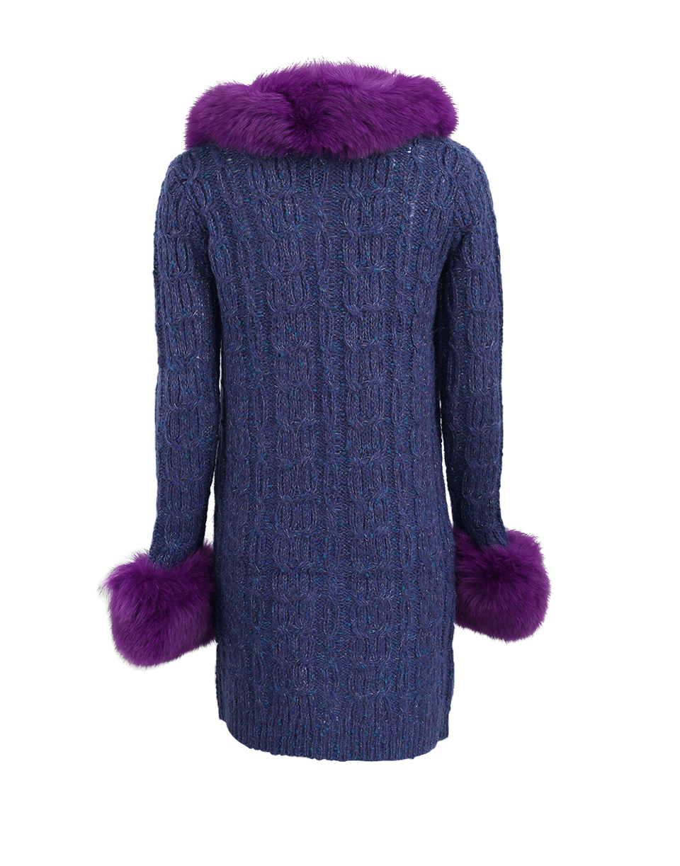 ANNA SUI-Long Fox Trim Cable Knit Cardigan-