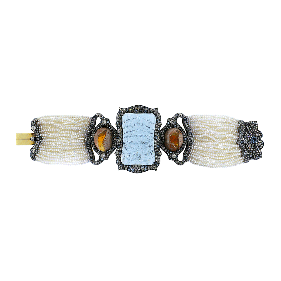 ARUNASHI-Carved Aquamarine And Fire Opal Bracelet-BLKGOLD