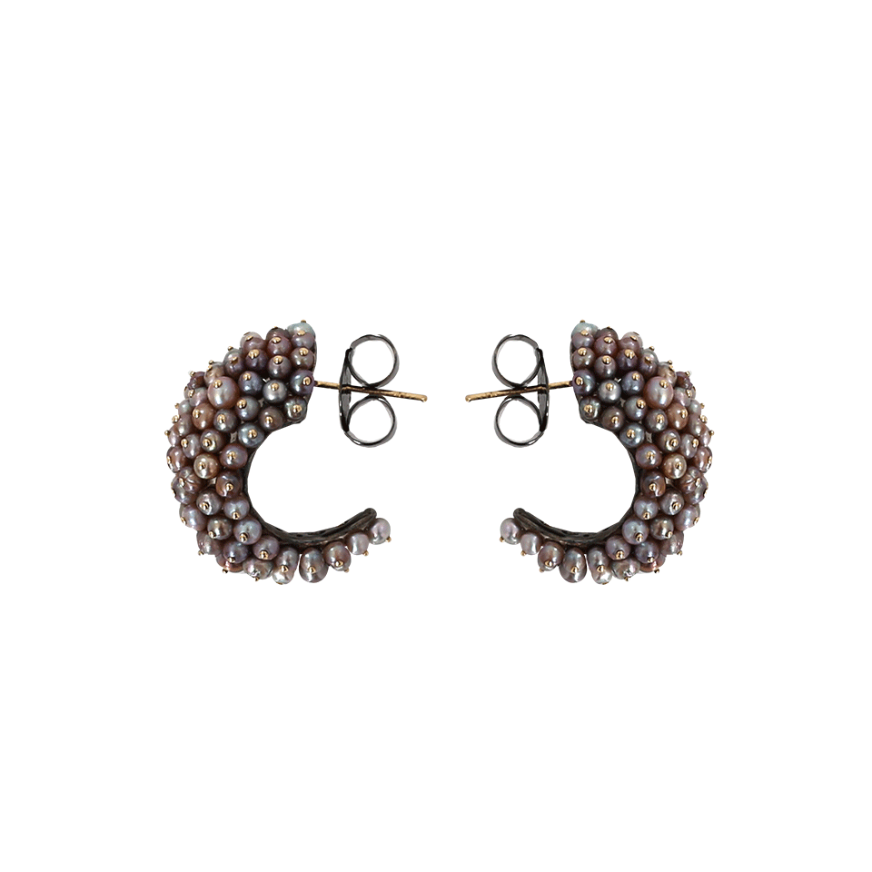 ARUNASHI-Basra Pearl Half Hoop Earrings-BLKGOLD