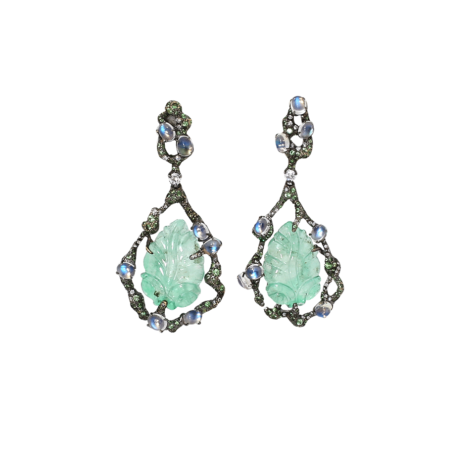 ARUNASHI-Carved Emerald Earrings-BLKGOLD