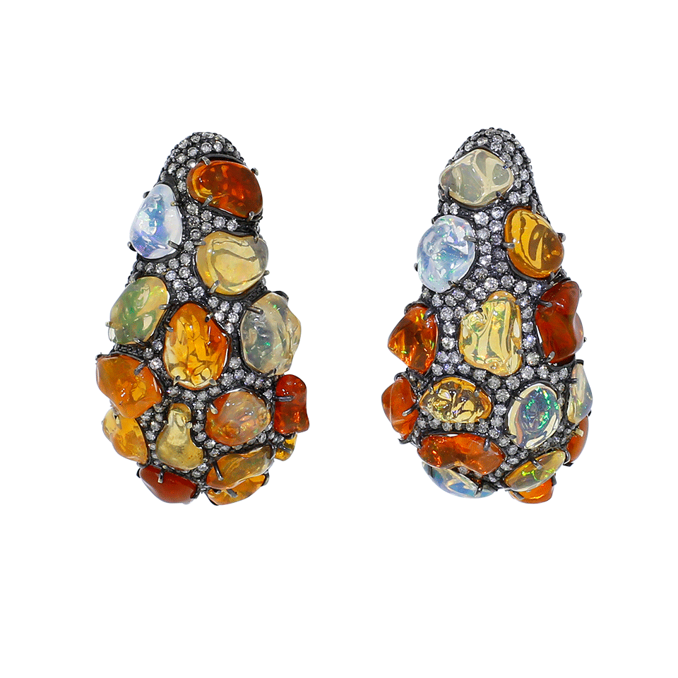 ARUNASHI-Fire Opal And Diamond Earrings-BLKGOLD
