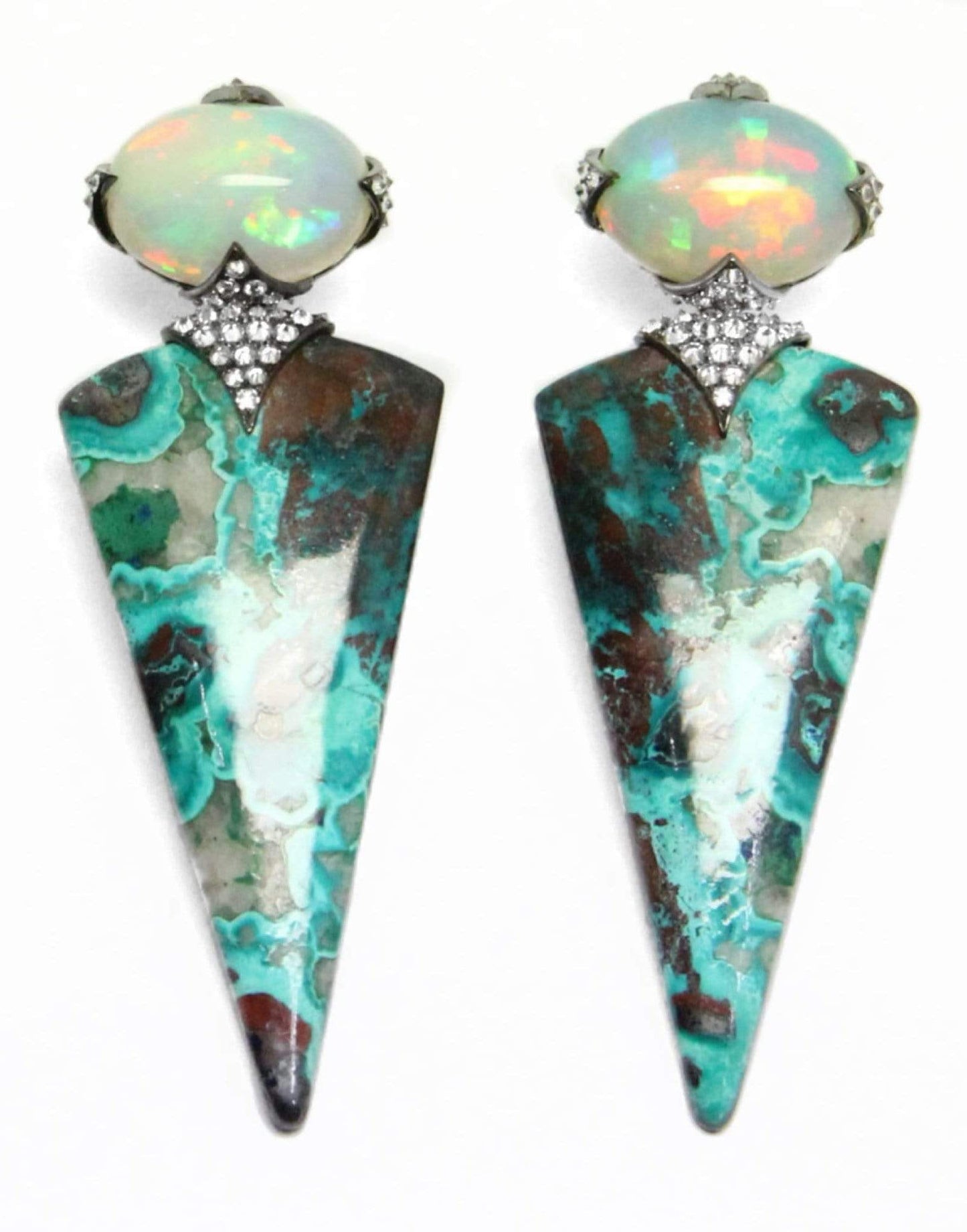 ARUNASHI-Opal and Crysocolia Malachite Earrings-BLKGOLD
