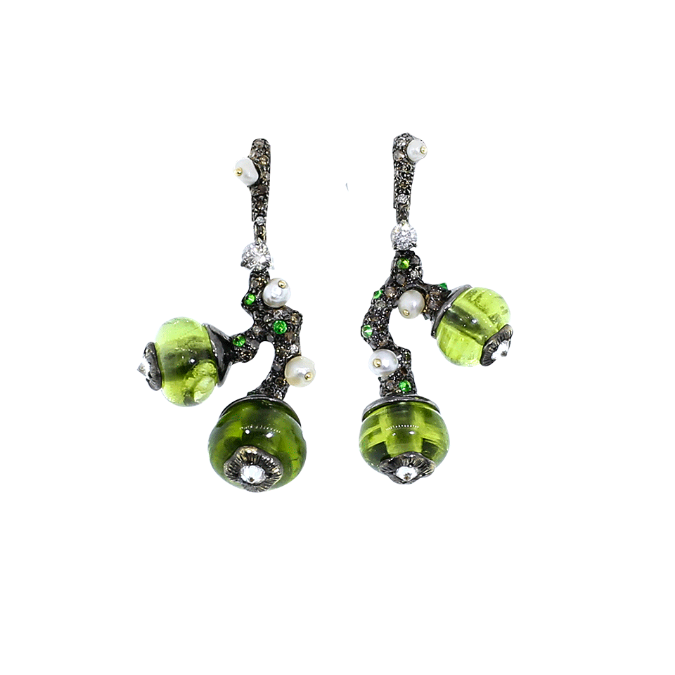 ARUNASHI-Peridot Bead Fruit Earrings-BLKGOLD