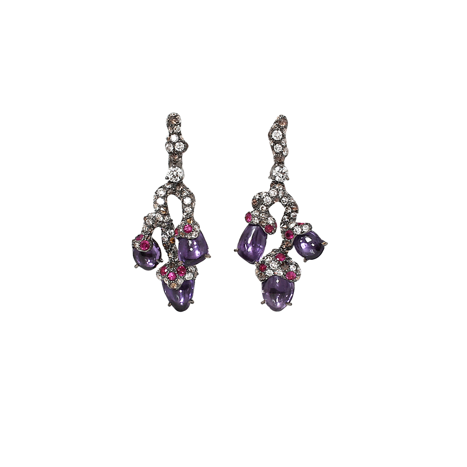 ARUNASHI-Ruby And Diamond Branch Earrings-BLKGOLD
