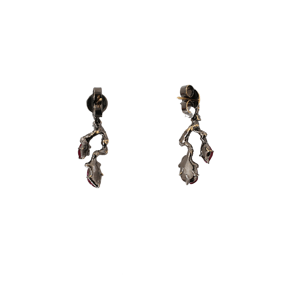 ARUNASHI-Ruby And Diamond Branch Earrings-BLKGOLD