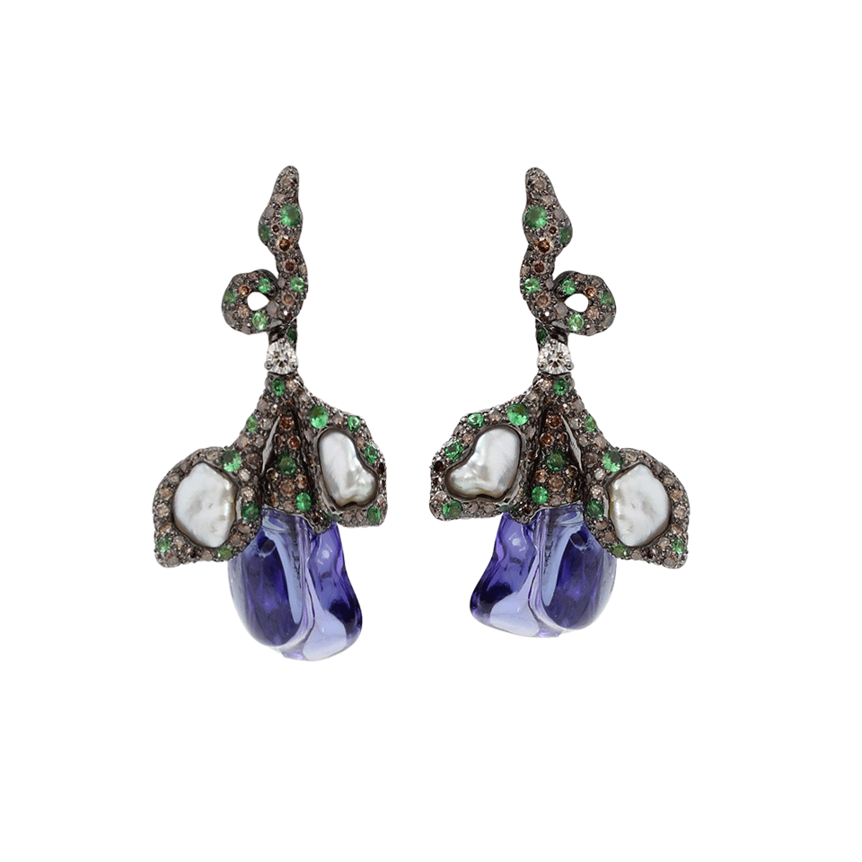ARUNASHI-Tanzanite And Tahitian Pearl Earrings-BLKGOLD