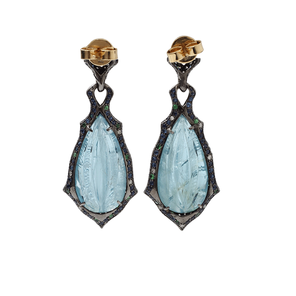ARUNASHI-Carved Aquamarine Earrings-SILVER