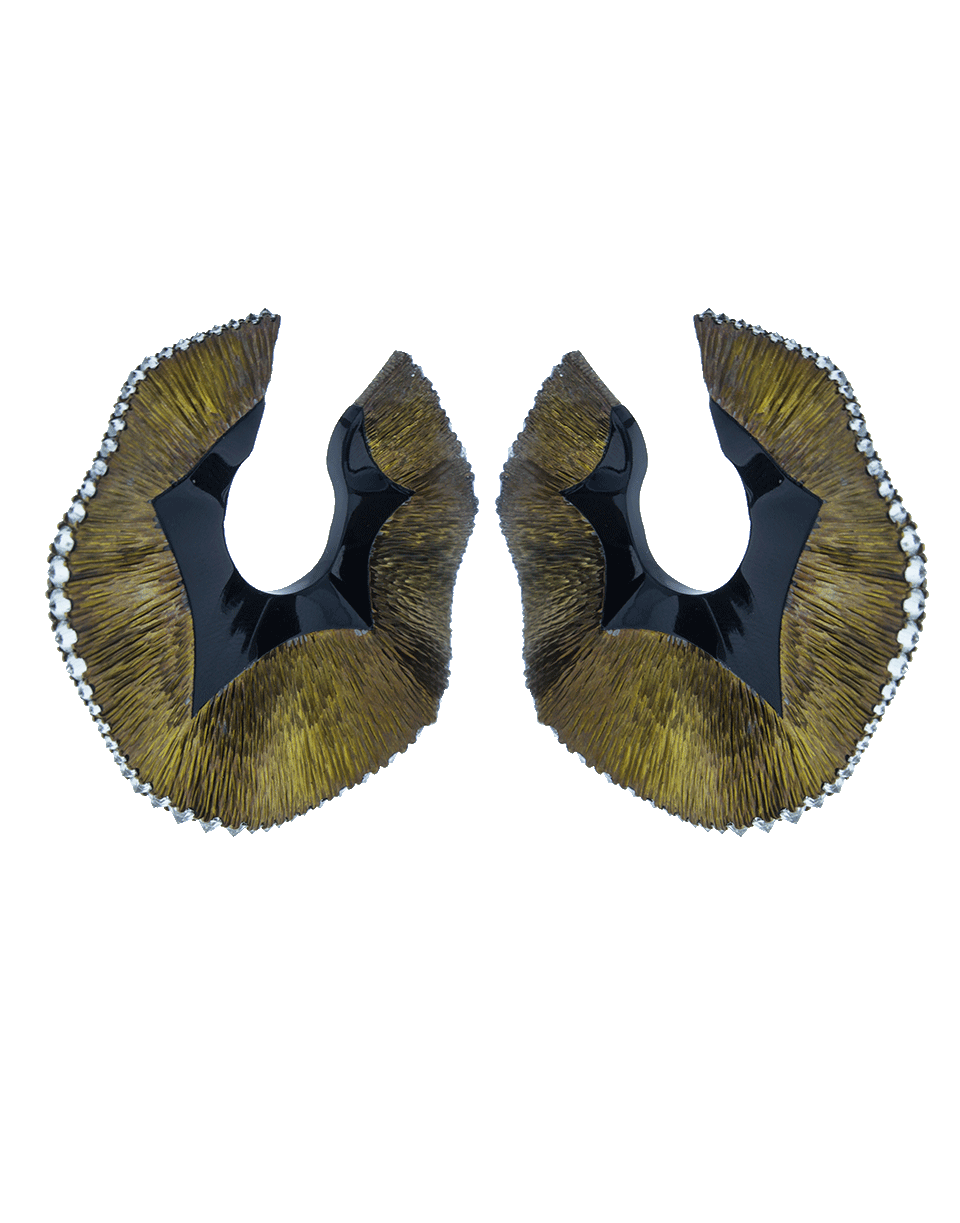 ARUNASHI-Medium Swirl Onyx Hoop Earrings-TITANIUM