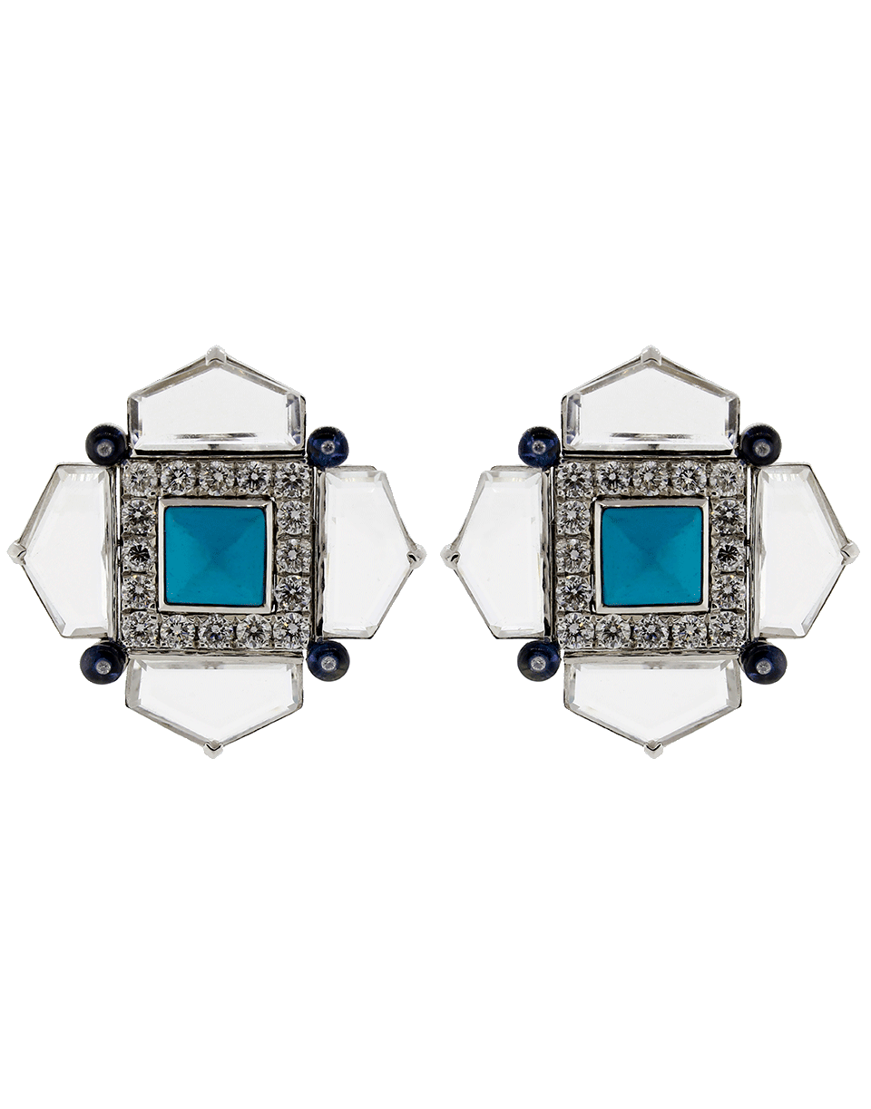 ARUNASHI-Turquoise Sapphire And Diamond Earrings-WHITE GOLD
